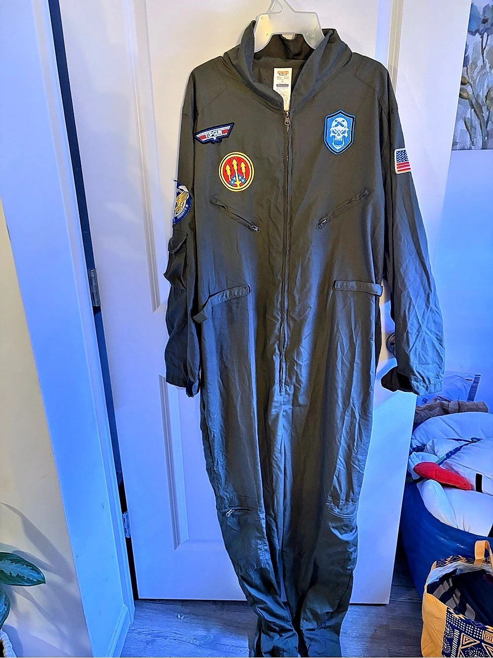 Top Gun Flight Suit Costume Green Jumpsuit Size XL